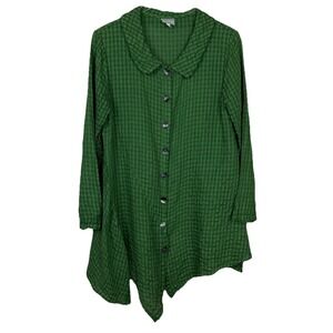 Niche Nilgun Derman‎ Tunic Top Blouse XS Textured Button Green Lagenlook Artsy